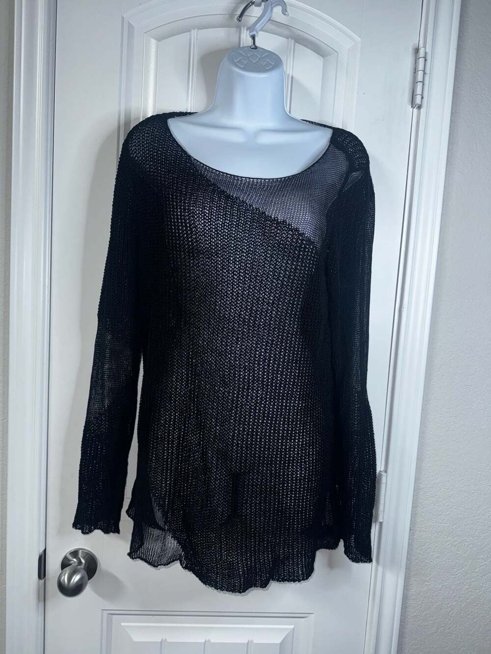 Eileen Fisher Linen Viscose Blend Mesh Knit Long Sleeve Tunic